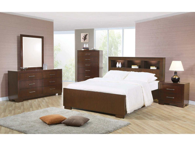 Jessica Cappuccino 4pc California King Bedroom Set w/ Bookcase Headboard - Ornate Home