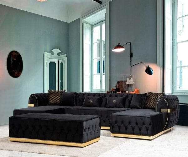 Jester Velvet Black Double Chaise Sectional - Ornate Home
