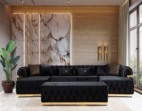 Jester Velvet Black Double Chaise Sectional - Ornate Home