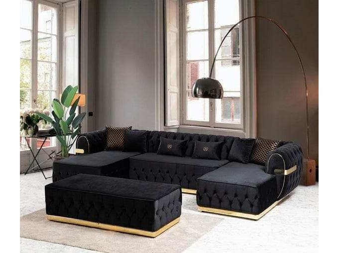 Jester Velvet Black Double Chaise Sectional - Ornate Home