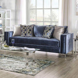 Jodie Satin Blue & Silver Stationary Sofa & Loveseat 2pc - Ornate Home