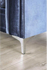 Jodie Satin Blue & Silver Stationary Sofa & Loveseat 2pc - Ornate Home