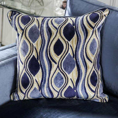 Jodie Satin Blue & Silver Stationary Sofa & Loveseat 2pc - Ornate Home