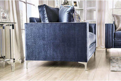 Jodie Satin Blue & Silver Stationary Sofa & Loveseat 2pc - Ornate Home