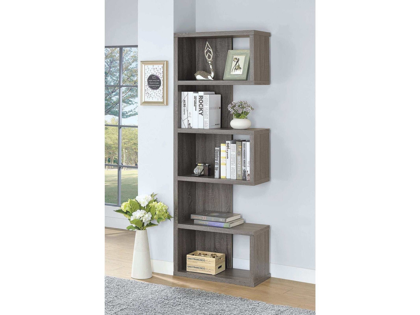 Joey Weathered Grey 5 Tier Bookcase - Ornate Home