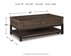 Johurst Grayish Brown Lift Top Coffee Table - Ornate Home