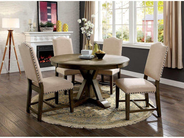 Julia Light Oak & Beige Round Table Dining Room Set / 5pc - Ornate Home