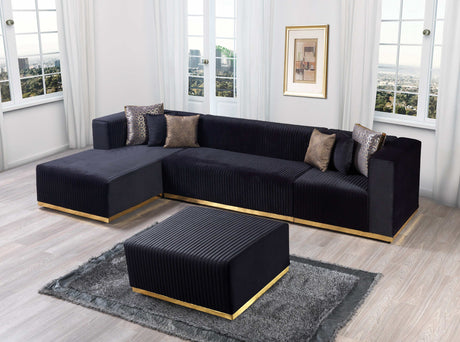 Juliana Black Velvet 4-Piece Sectional - Ornate Home
