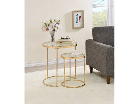 Kade Gold 2pc Glass Top Nesting Tables - Ornate Home