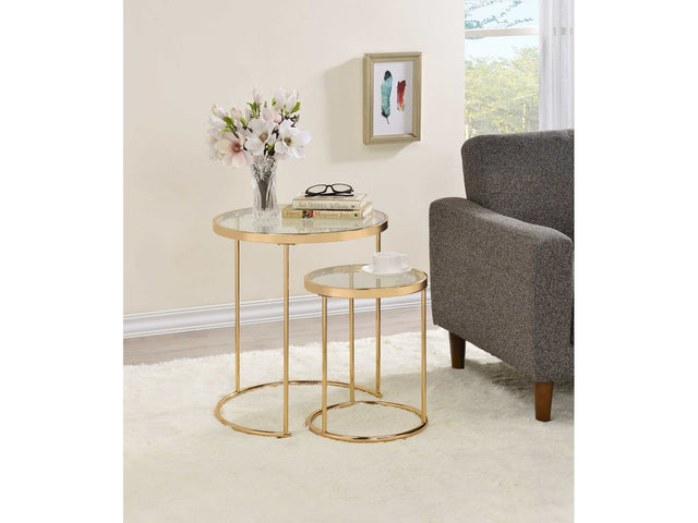 Kade Gold 2pc Glass Top Nesting Tables - Ornate Home
