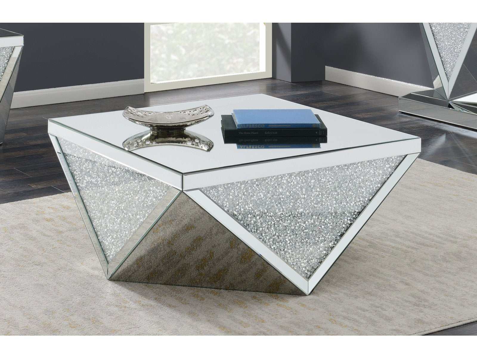 Kameron Silver & Clear Coffee Table w/ Triangle Detailing - Ornate Home