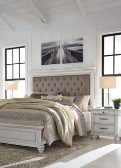 Kanwyn Whitewash California King Bed w/ UPH HB - Ornate Home