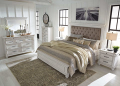 Kanwyn Whitewash King Panel Bed w/ UPH HB - Ornate Home