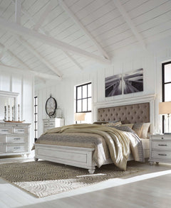 Kanwyn Whitewash King Panel Bed w/ UPH HB - Ornate Home