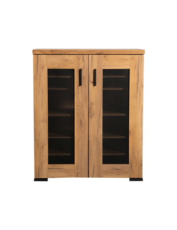 Karol Golden Oak Metal Mesh Door Shoe Cabinet - Ornate Home