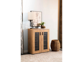 Karol Golden Oak Metal Mesh Door Shoe Cabinet - Ornate Home