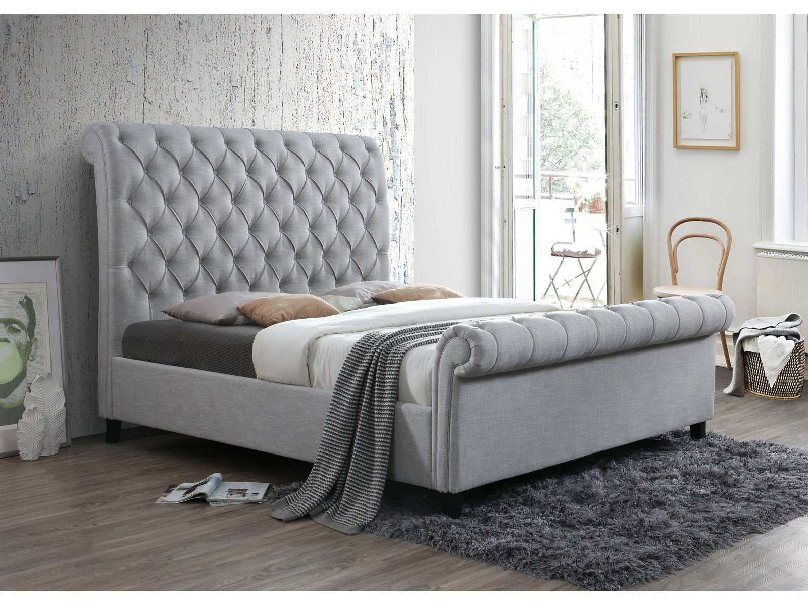 Kate Gray Upholstered King Sleigh Platform Bed - Ornate Home