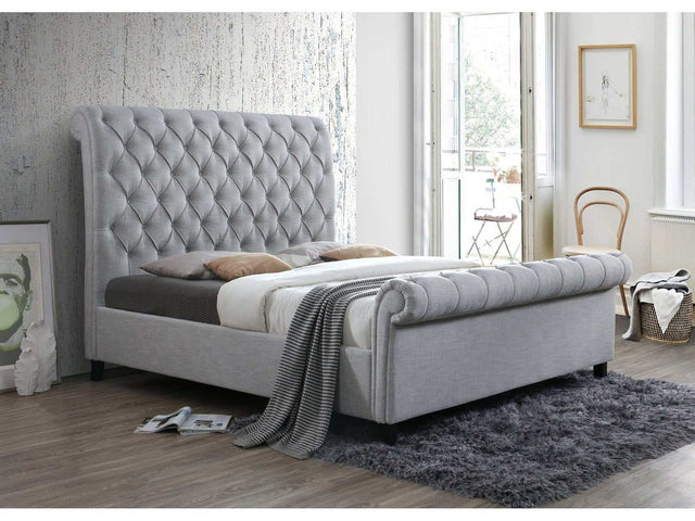 Kate Gray Upholstered King Sleigh Platform Bed - Ornate Home