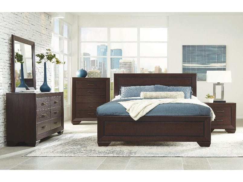 Kauffman Dark Cocoa 4pc Queen Bedroom Set - Ornate Home