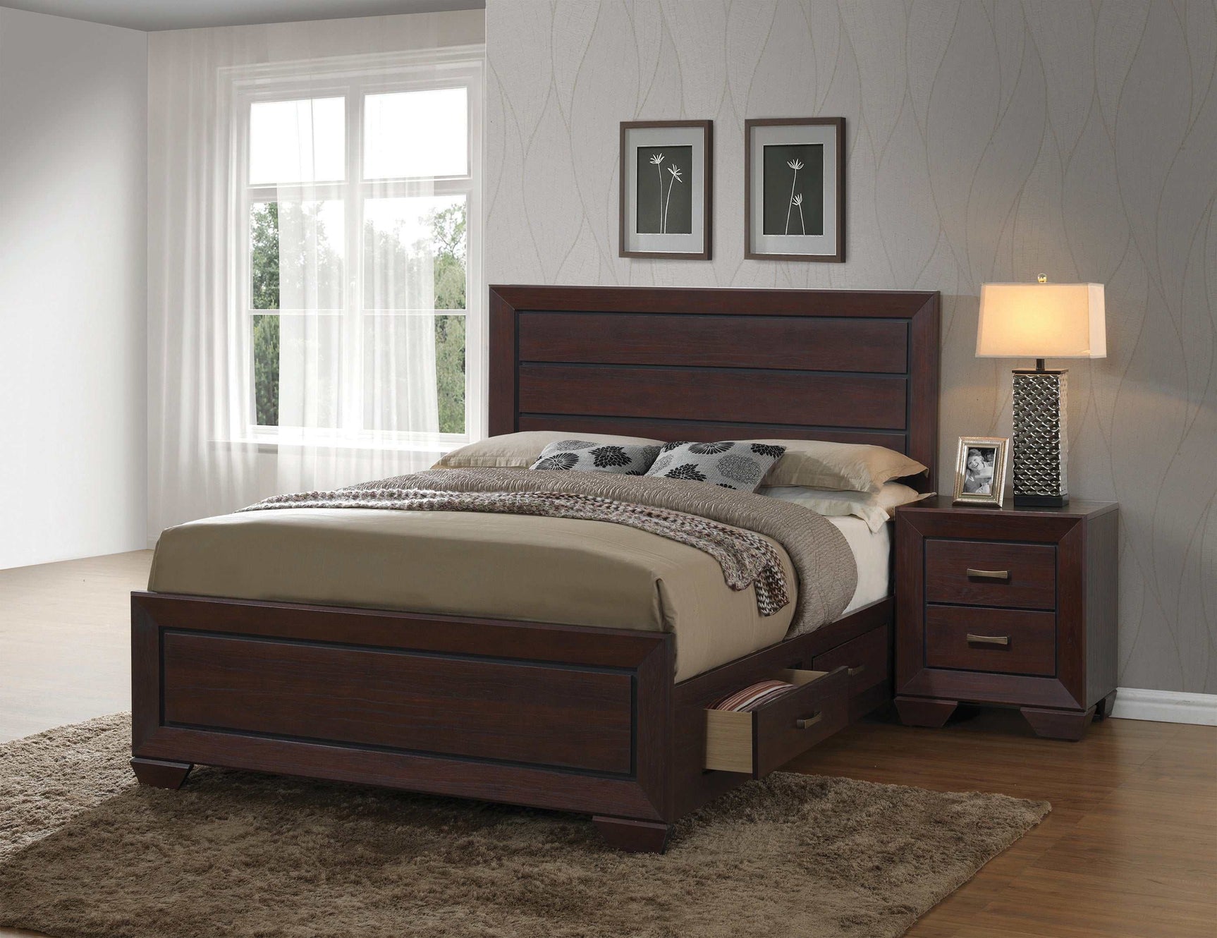 Kauffman Dark Cocoa Eastern King Storage Bed - Ornate Home
