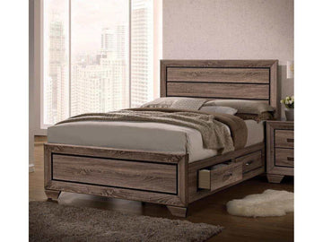 Kauffman Washed Taupe California King Panel Bed w/ Storage - Ornate Home