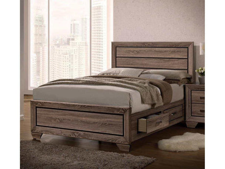 Kauffman Washed Taupe California King Panel Bed w/ Storage - Ornate Home