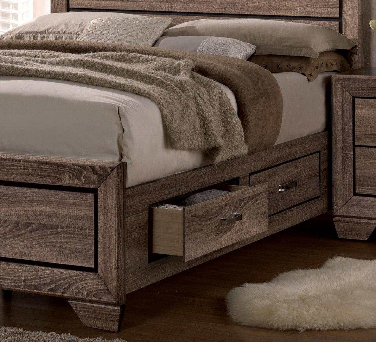 Kauffman Washed Taupe Queen Panel Bed w/ Storage - Ornate Home