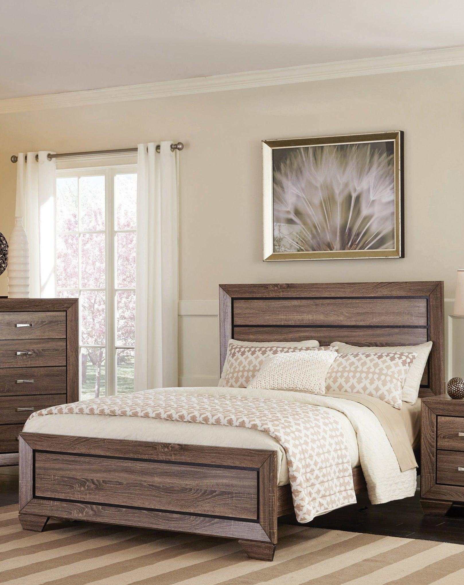 Kauffman Washed Taupe Queen Panel Bed w/ Storage - Ornate Home