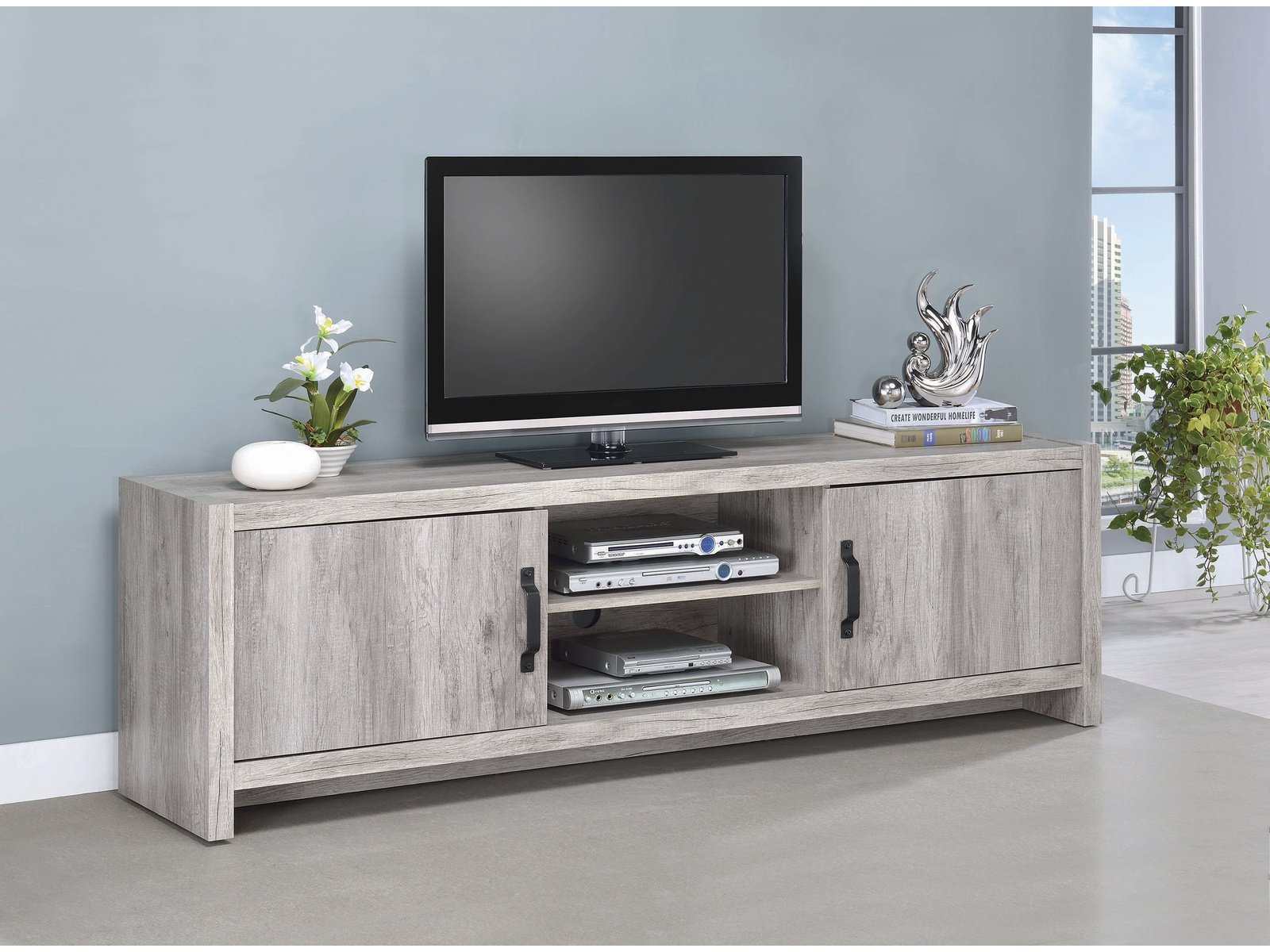 Kayla Grey Driftwood 71" TV Console - Ornate Home