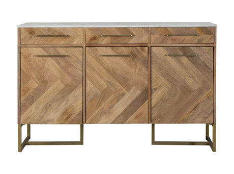 Keaton Natural & Antique Gold 3 Door Accent Cabinet w/ Marble Top - Ornate Home