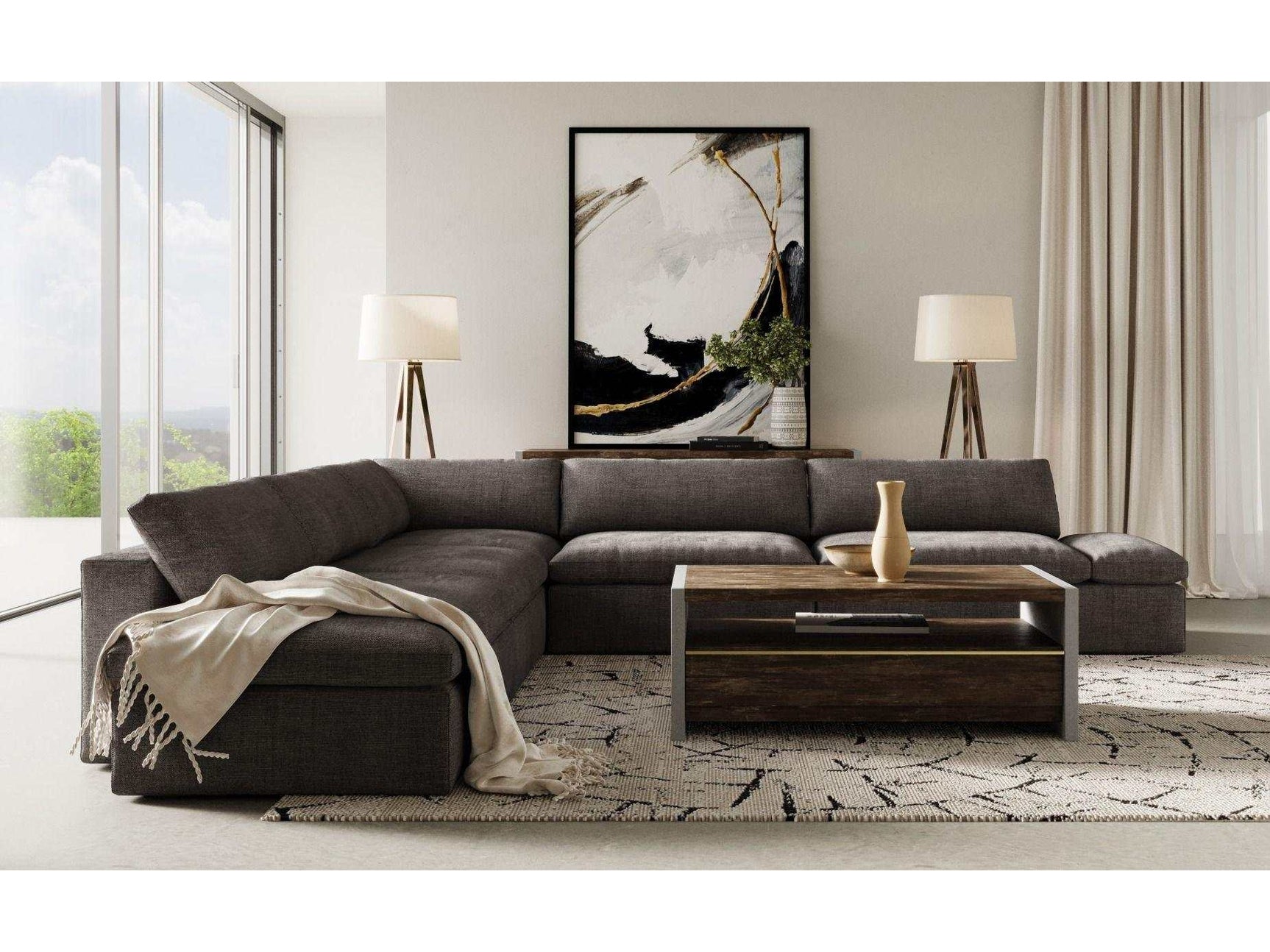 Kelly Dark Grey Fabric Symmetrical Sectional Sofa - Ornate Home