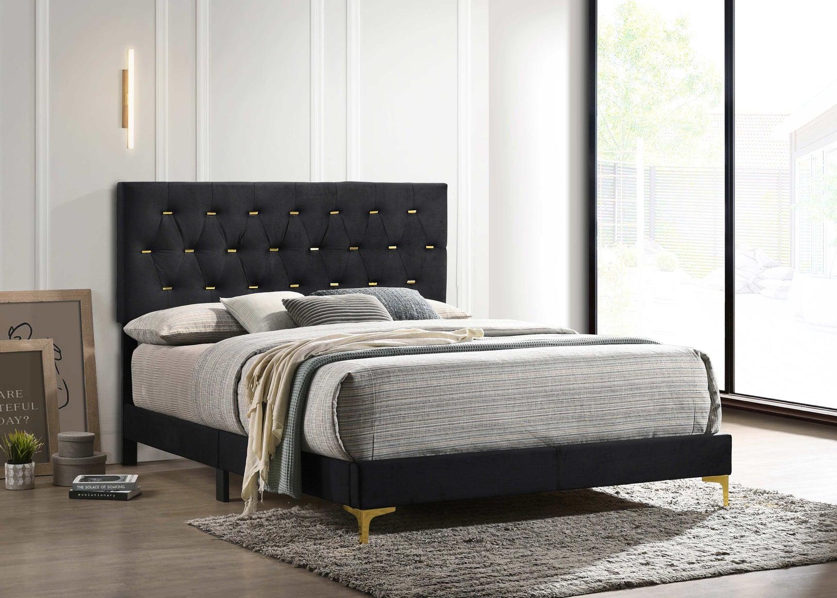Kendall Black / Gold Eastern King Bed - Ornate Home