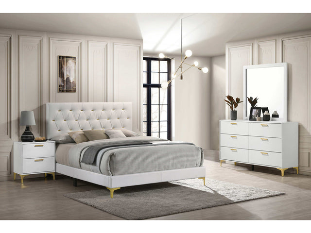 Kendall White / Gold Eastern King Bed 4 Pc Set - Ornate Home