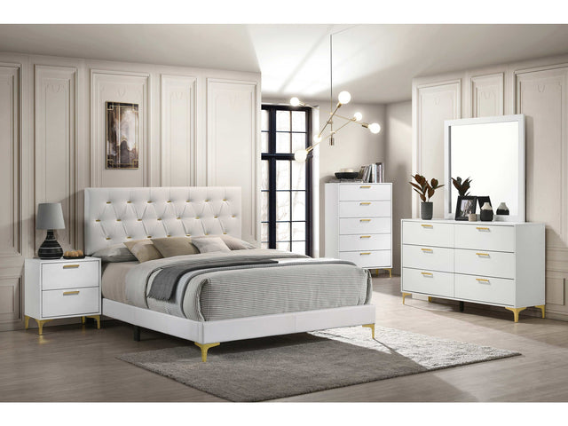 Kendall White / Gold Queen Bed 5 Pc Set - Ornate Home