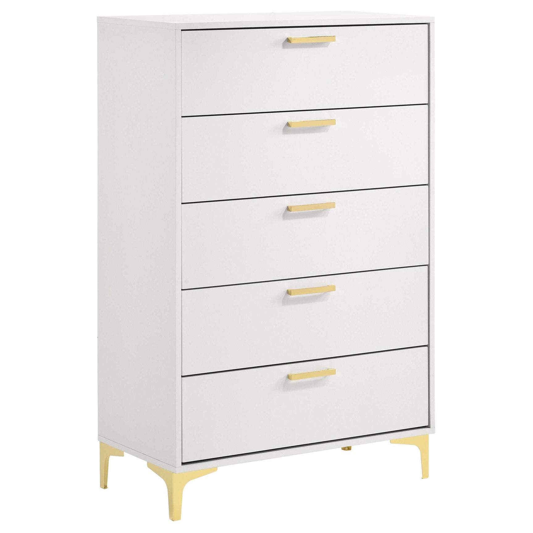 Kendall White / Gold Queen Bed 5 Pc Set - Ornate Home