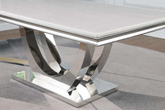 Kerwin White Marble & Mirrored Chrome Dining Table - Ornate Home