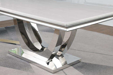 Kerwin White Marble & Mirrored Chrome Dining Table - Ornate Home
