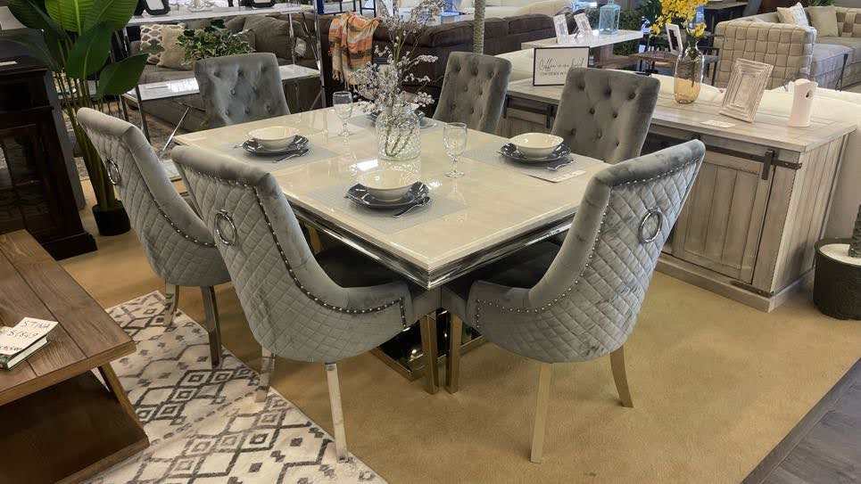 Kerwin White Marble & Mirrored Chrome Dining Table - Ornate Home