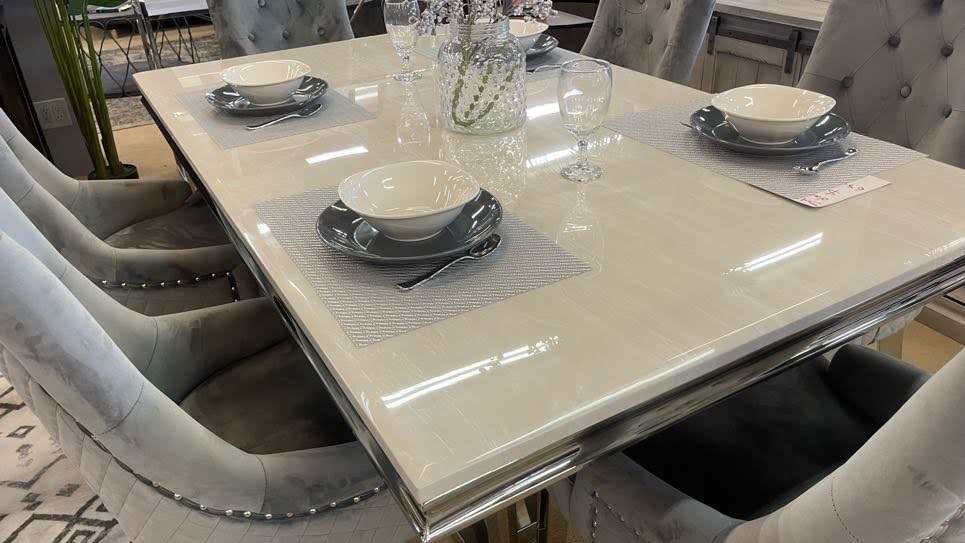 Kerwin White Marble & Mirrored Chrome Dining Table - Ornate Home