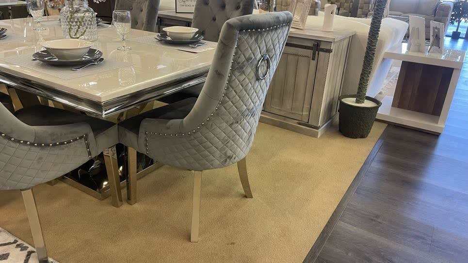 Kerwin White Marble & Mirrored Chrome Dining Table - Ornate Home