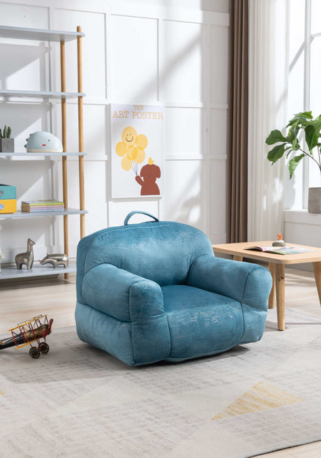 King Kid's Blue Velvet Bean Bag Chair - Ornate Home