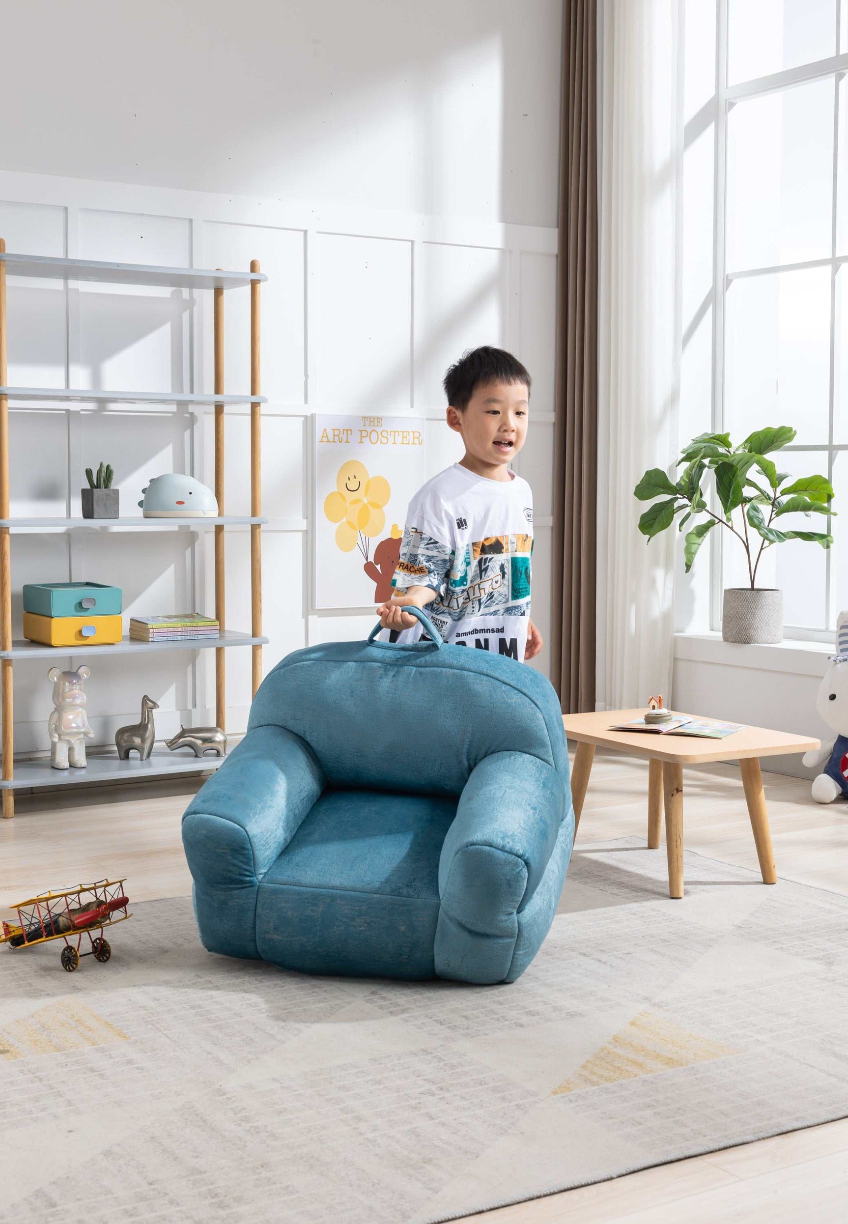 King Kid's Blue Velvet Bean Bag Chair - Ornate Home