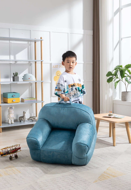 King Kid's Blue Velvet Bean Bag Chair - Ornate Home