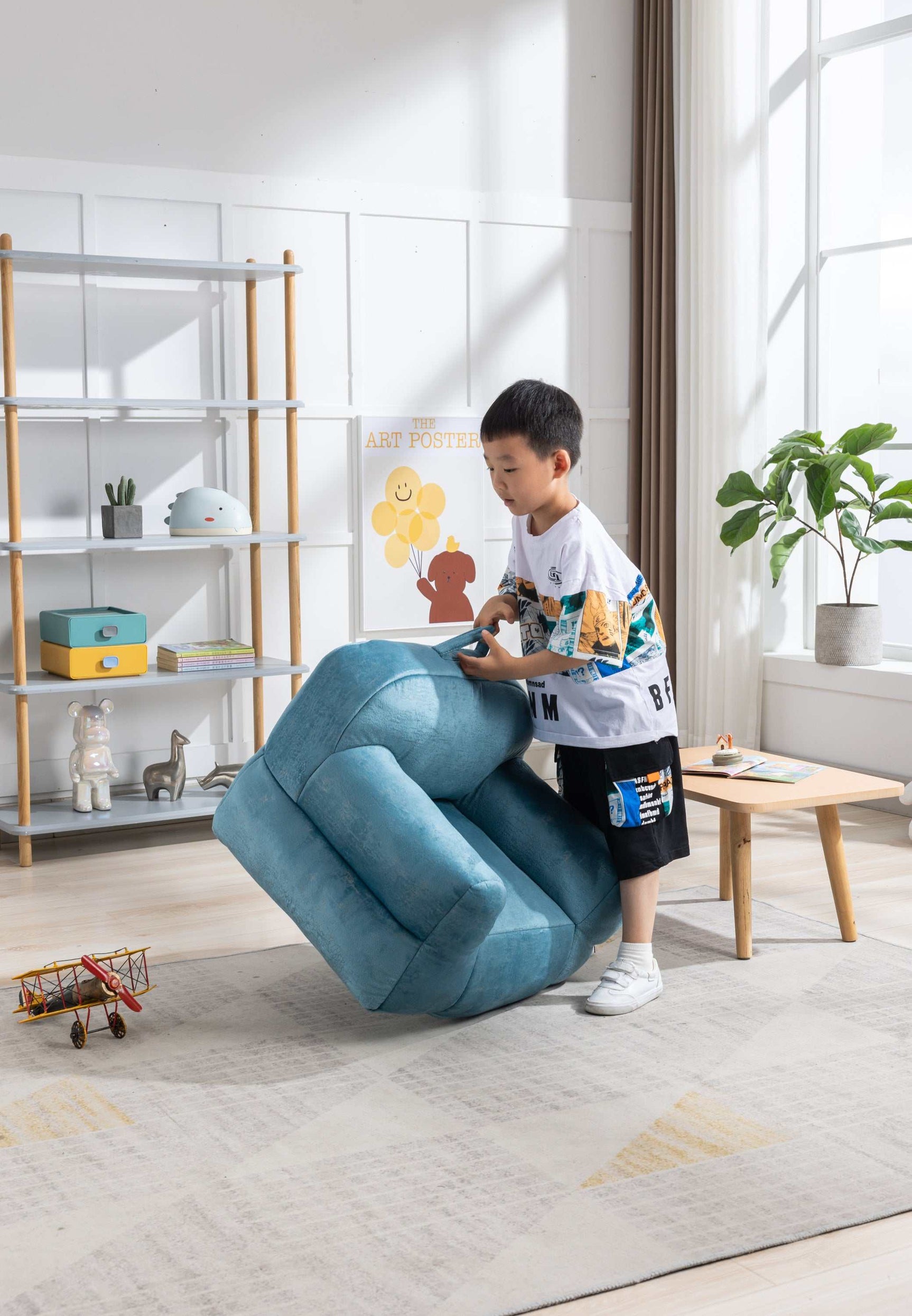 King Kid's Blue Velvet Bean Bag Chair - Ornate Home