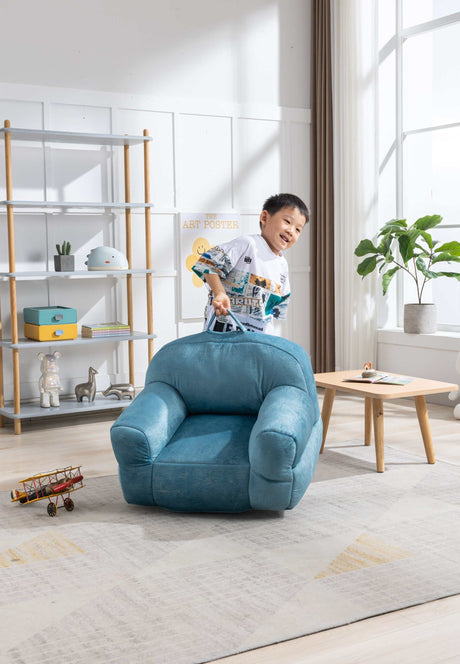 King Kid's Blue Velvet Bean Bag Chair - Ornate Home