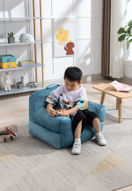 King Kid's Blue Velvet Bean Bag Chair - Ornate Home