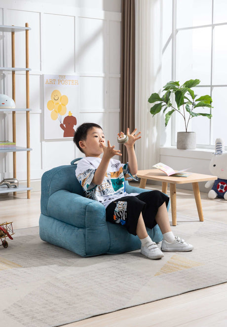 King Kid's Blue Velvet Bean Bag Chair - Ornate Home