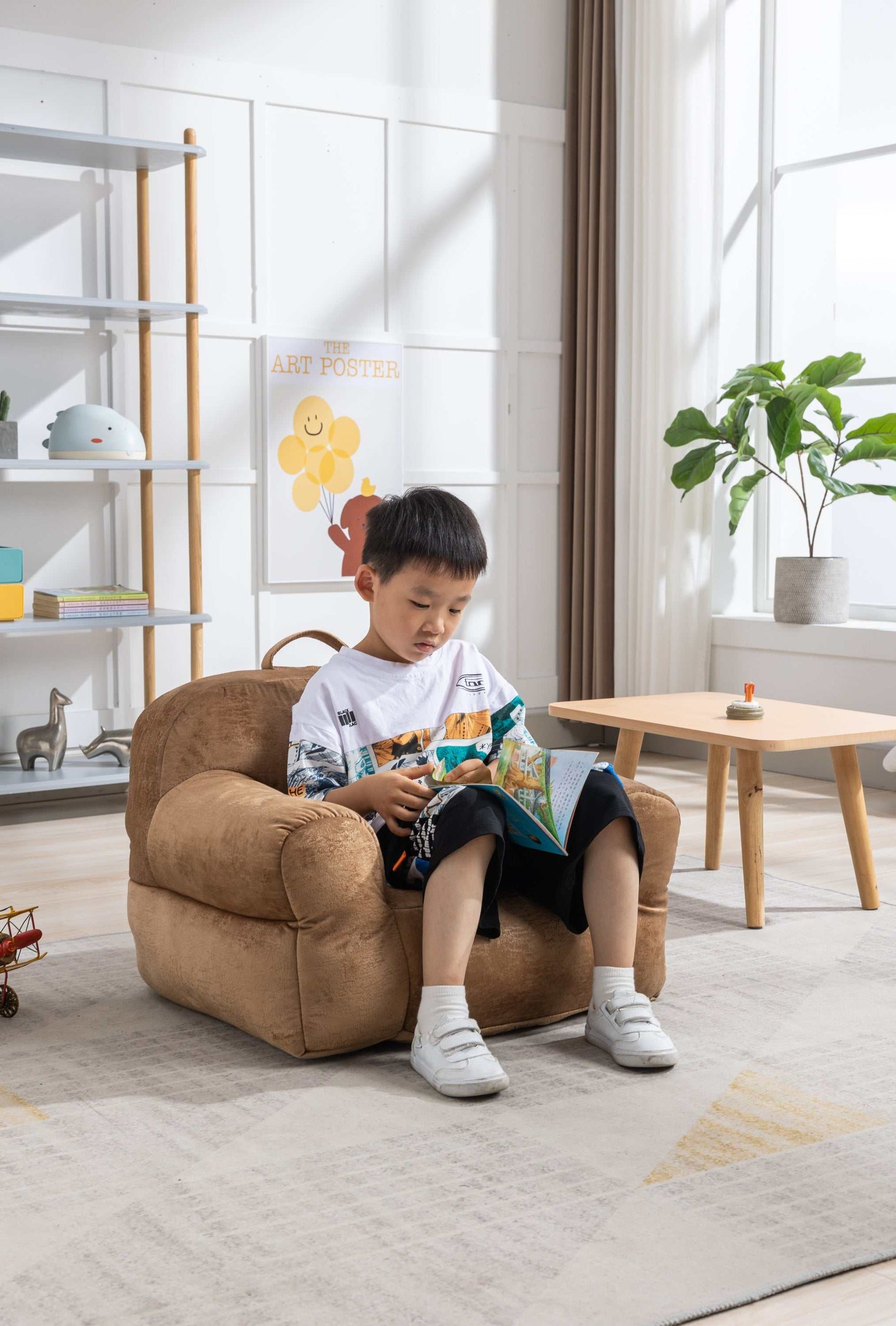 King Kids' Brown Velvet Bean Bag Chair - Ornate Home