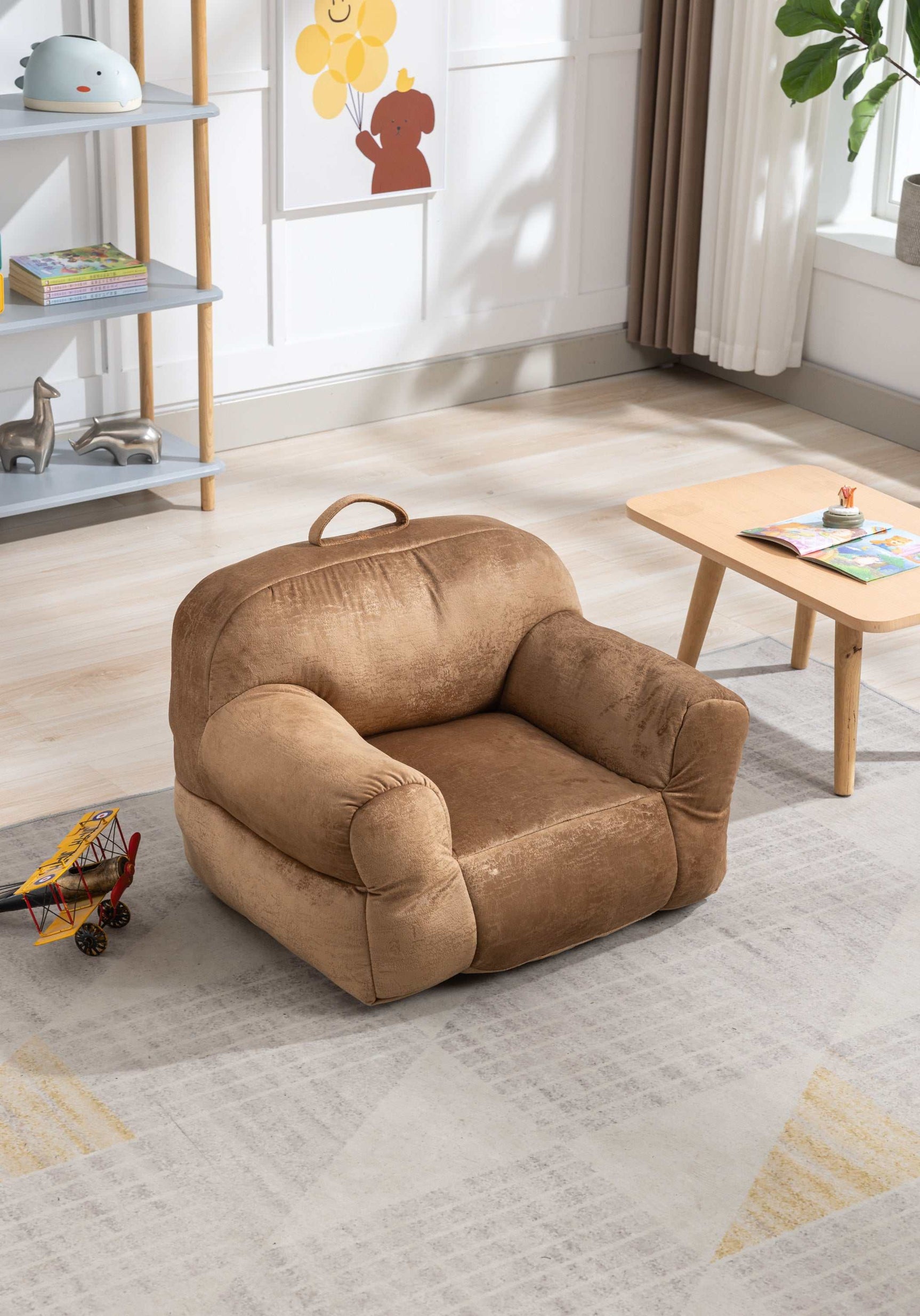 King Kids' Brown Velvet Bean Bag Chair - Ornate Home