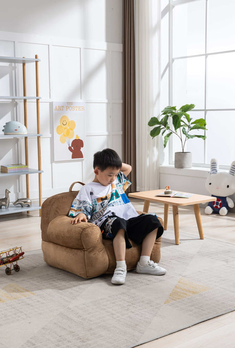 King Kids' Brown Velvet Bean Bag Chair - Ornate Home